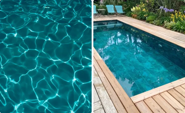 Carrelage de piscine style Bali d'un vert intense