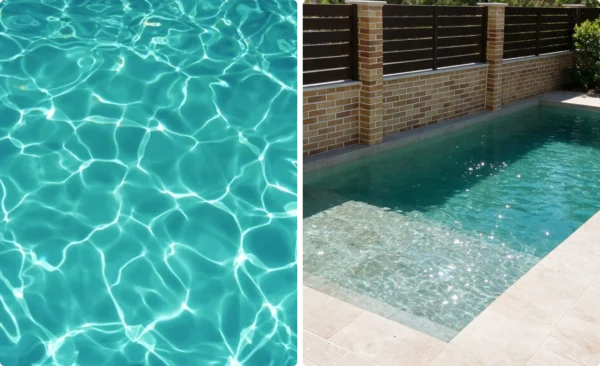 Piscine privée revêtue de carrelage Bali beige aux tons naturels